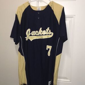 Authentic GT Georgia Tech #7 Sewn Blue Men’s Yellowjackets Team Baseball Jersey
